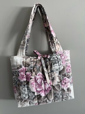 Vintage Cottagecore Whimsy Handmade Upcycled Tote Bag Floral Grandmacore Bag
